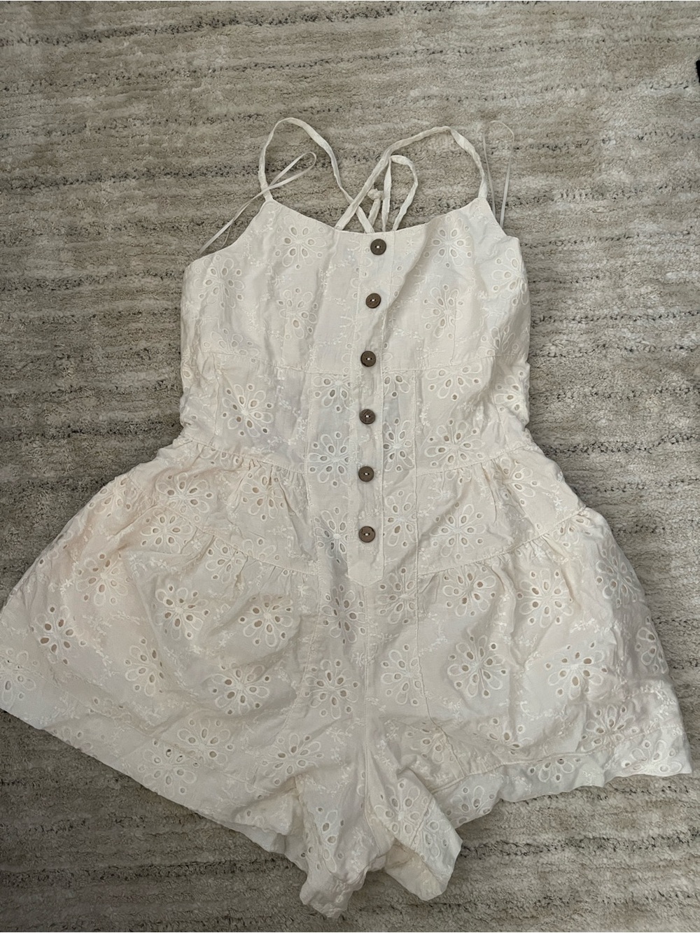 Cream Eyelet Button-Front Romper